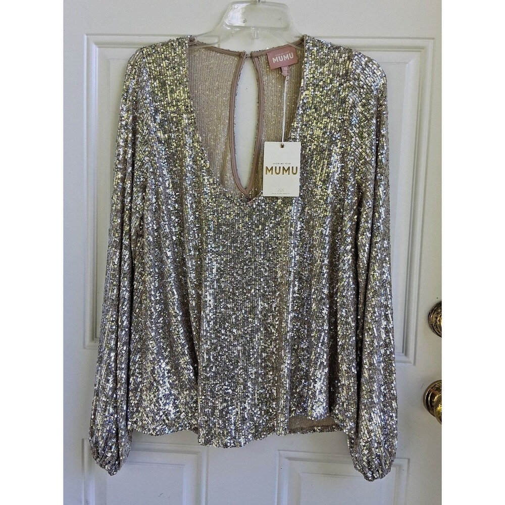 406 Show Me Your Mumu Chelsea Platinum Sequin Top Women's XS NWT